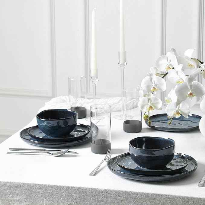 Stone Lain Mirella 16-Piece Dinnerware Set Stoneware, Borosilicate Glass, Blue