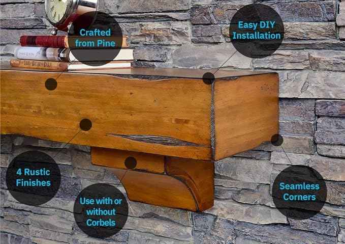 MANTELSDIRECT Breckenridge 60” Fireplace Mantel Shelf with Corbels – Rustic Floating Mantel Shelf for Over Fireplace – Chestnut - Wood Shelf for Wall – Pine Box Construction