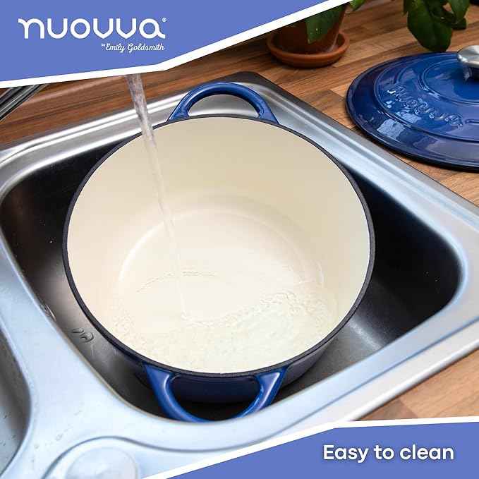 Cast Iron Dutch Oven with Lid – Non-Stick Ovenproof Enamelled Casserole Pot – Sturdy Dutch Oven Cookware – Dark Blue, 7.3-Quart, 30cm – by Nuovva