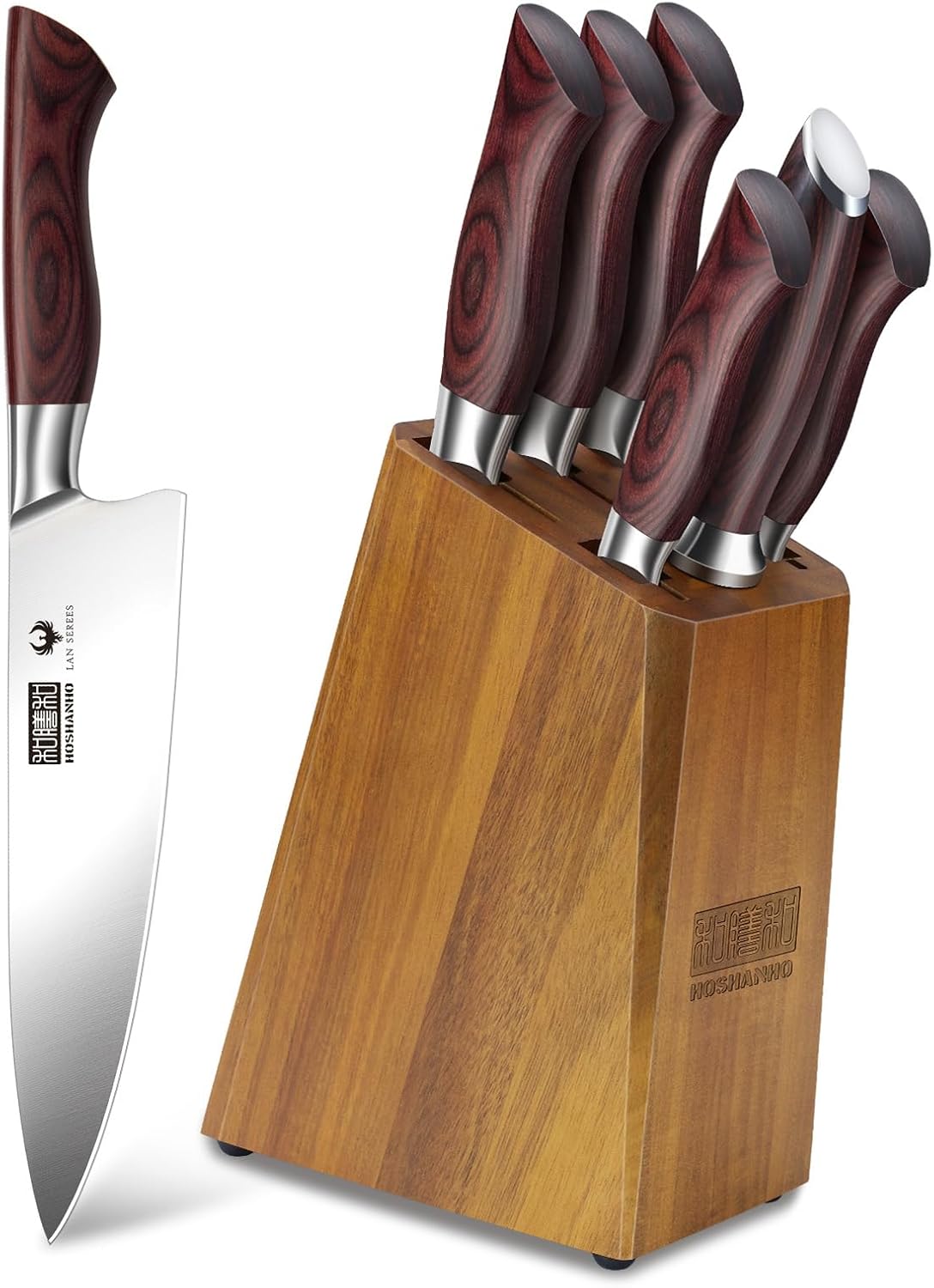 HOSHANHO 7-Piece Knife Set with Block - High-Carbon Stainless Steel Kitchen Knife, Ultra Sharp Professional Chef Knives with Sharpener