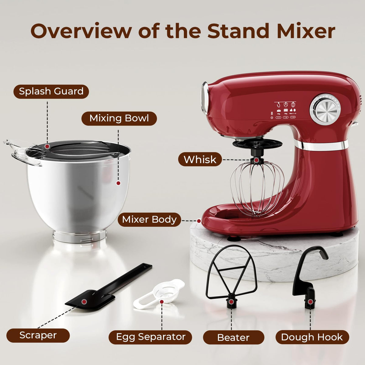 5.3 Quart Electric Stand Mixer With 12 Speed (Red / 5.3 quart)