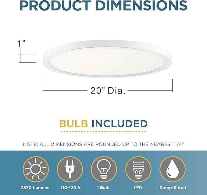 Quoizel Outskirts Round Flush Mount Ceiling Light, 20 Inch White Lustre, Dimmable Integrated LED 2870 Lumens, 27 W, Close to Ceiling Light Fixtures for Hallway, Kitchen, Bedroom or Bathroom