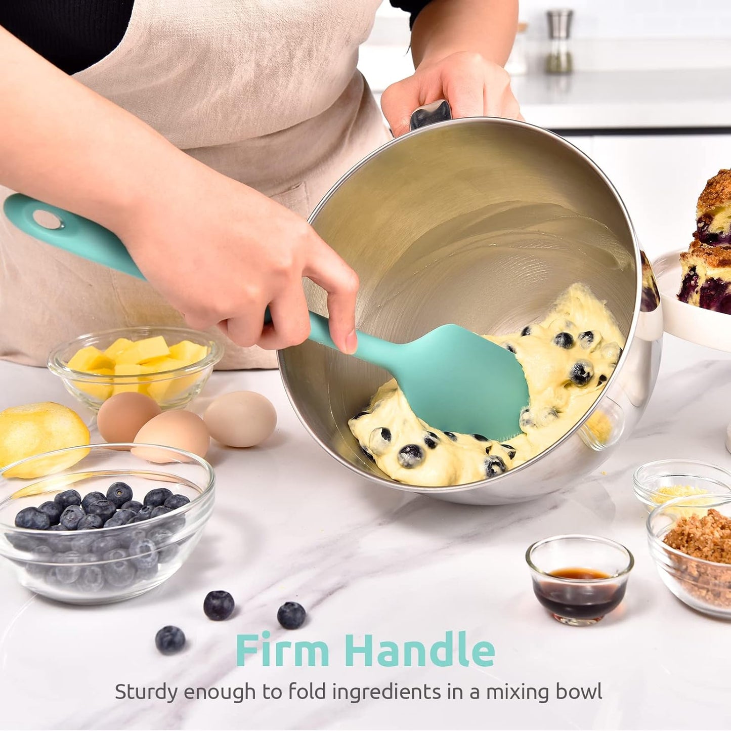 14in Extra Large Silicone Spatula: U-Taste 600ºF Heat Resistant Flexible Silicon Mixing Stirring Cooking Scraping Baking Bowl Scraper Seamless Spreader for Kitchen Nonstick Cookware (Aqua Sky)