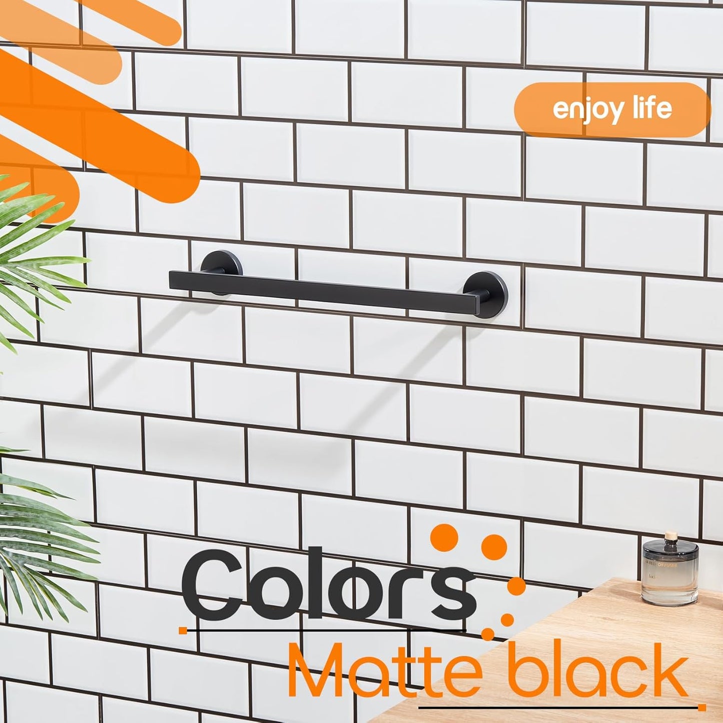 12 Inch Bathroom Towel Bar Bath Towel Rack Kitchen Towel Holder Towel Ring Wall Mounted SUS304 Stainless Steel 2 Pack Matte Black AN4001MB-L12-P2