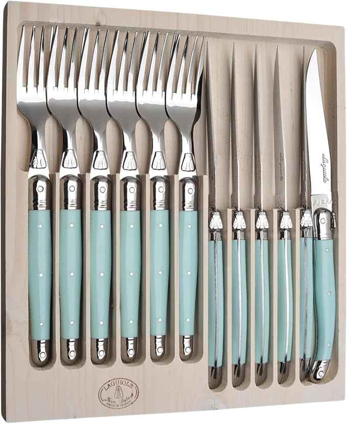 Jean Dubost JD97-13693.TQ 12 Piece Cutlery Set With Handles, Turquoise