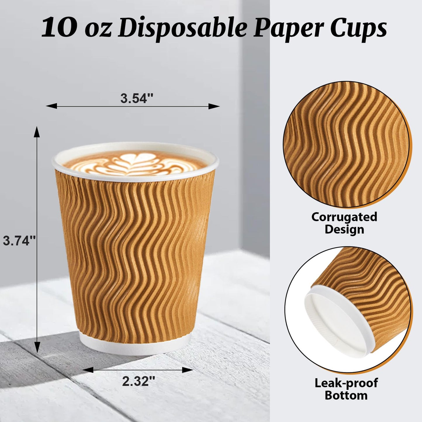 120 Pack 10 oz Insulated Disposable Paper Coffee Cups Champagne (Champagne / 10 oz)