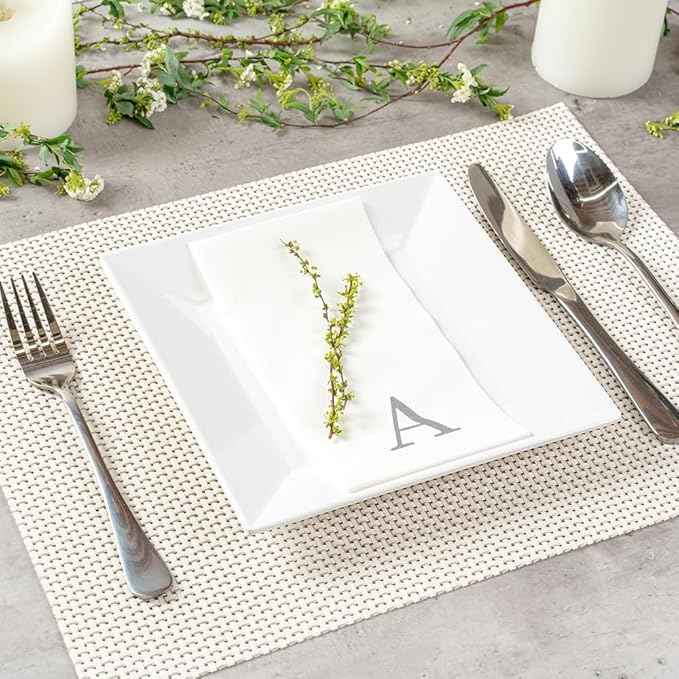 Luxenap 15.8 X 7.9 Inch Linen-Feel Guest Towels, 2000 Lettered Hand Towels - Silver Letter 'A', Sans Serif Font, White Paper Dinner Napkins, airlaid, For Restrooms And Tables - Restaurantware