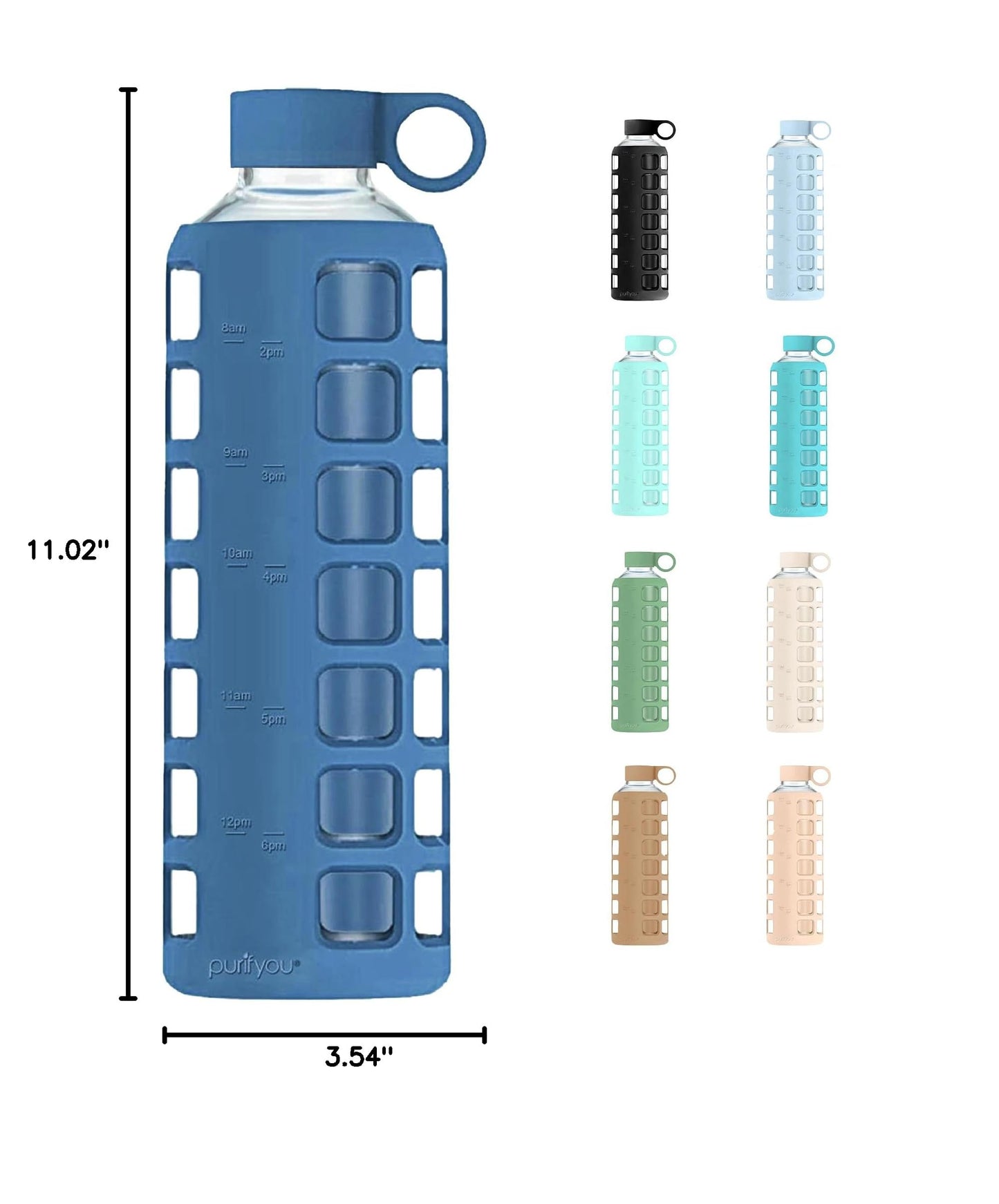 40oz / 32oz / 22oz / 12oz Borosilicate Glass Water Bottle with Time & Volume Markers, Silicone Sleeve, Stainless Steel Lid | Reusable Glass Bottle for Water & Juice (40oz Chinese Porcelain) (Chinese Porcelain (1 Count) / 40 Ounces)