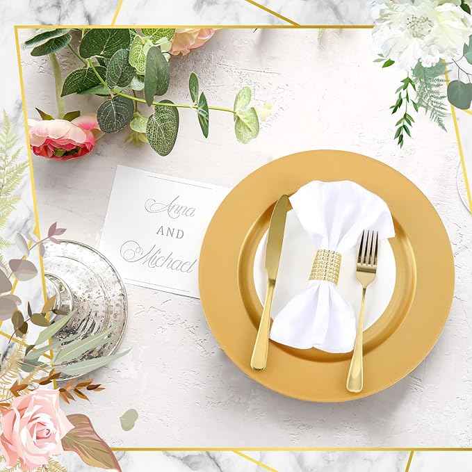 Tanlade 12 Pcs 13 Inch Charger Plates Bulk Round Wedding Chargers Plastic Dinner Plates for Table Setting Wedding Party Decoration (Gold)