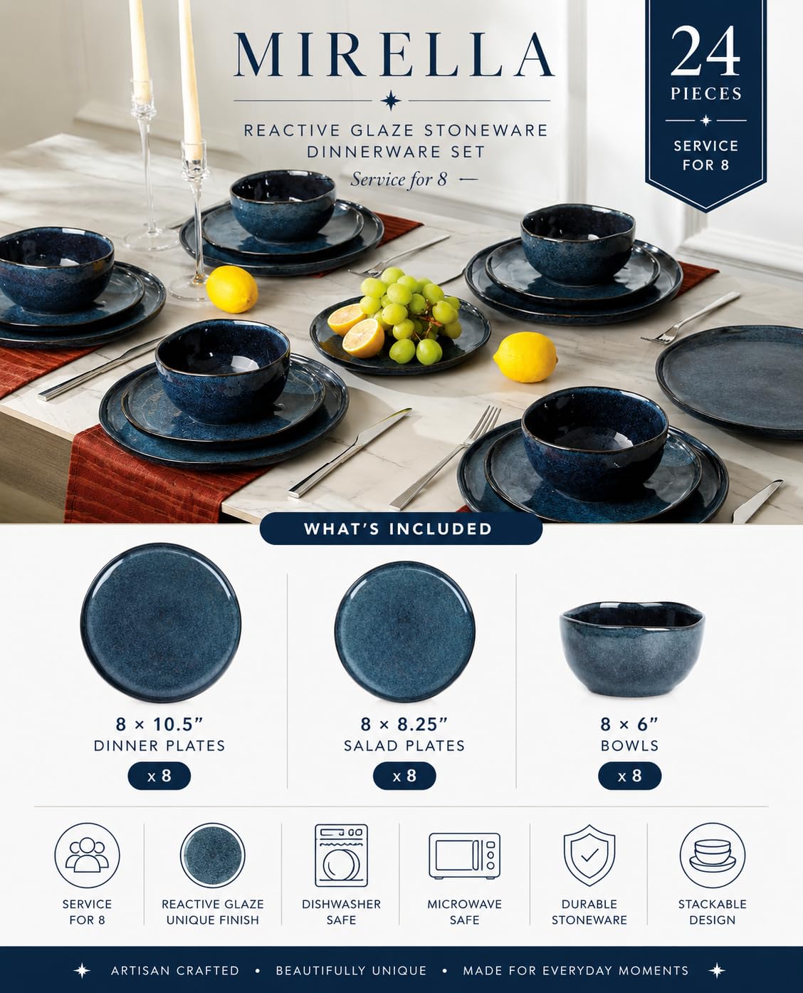 Mirella 24 Piece Stoneware Dinnerware Set (Blue / 24-Piece - Service for 8)