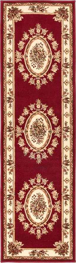 Pastoral Medallion Red French European Formal Traditional 2x7 (2'3" X 7'3") Runner Rug Stain/Fade Resistant Contemporary Floral Thick Soft Plush Hallway Entryway Living Dining Room Area Rug