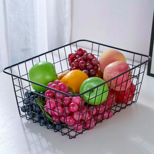 Extra Large】Wire Kitchen Storage Basket 4 Packs (4 Pack Black)