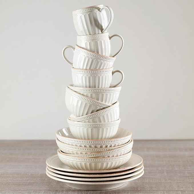 Lenox 891196 French Perle Groove White 12-Piece Pasta Bowl Dinnerware Set, Service For 4