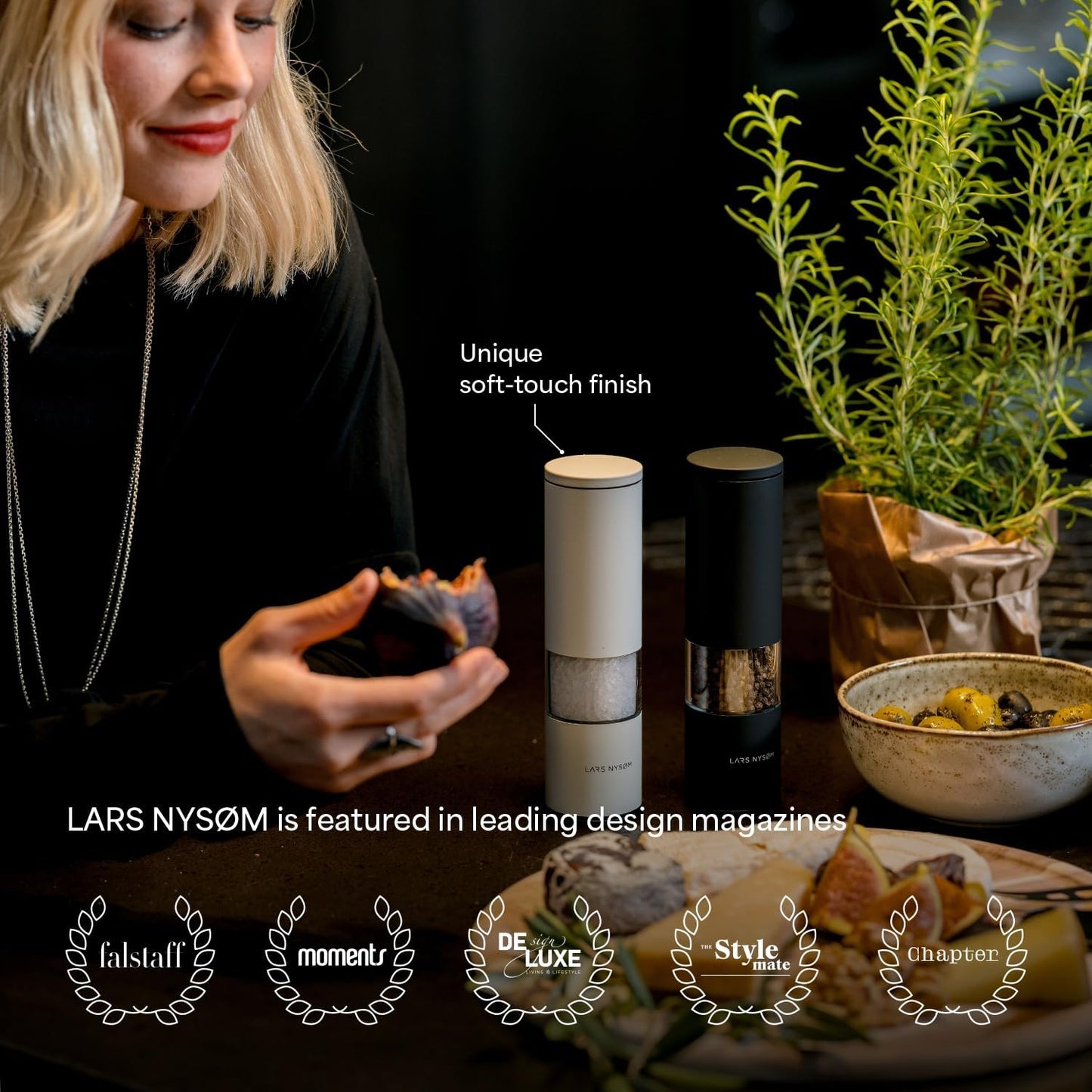 LARS NYSØM Salt and Pepper Grinder Set Manual, Stainless Steel Salt and Pepper Mills with Adjustable Ceramic Grinder I Design Spice Shakers (Stone Blue)