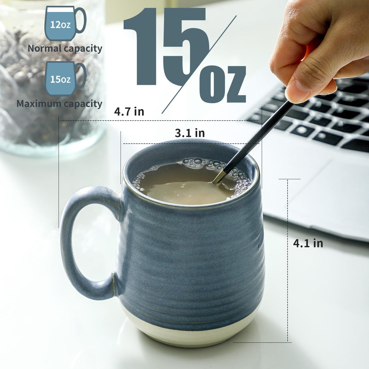 Coffee Cups 15 oz Coffee Mugs Ceramic with Handles Set of 6 (Deep Blue / Set of 6)