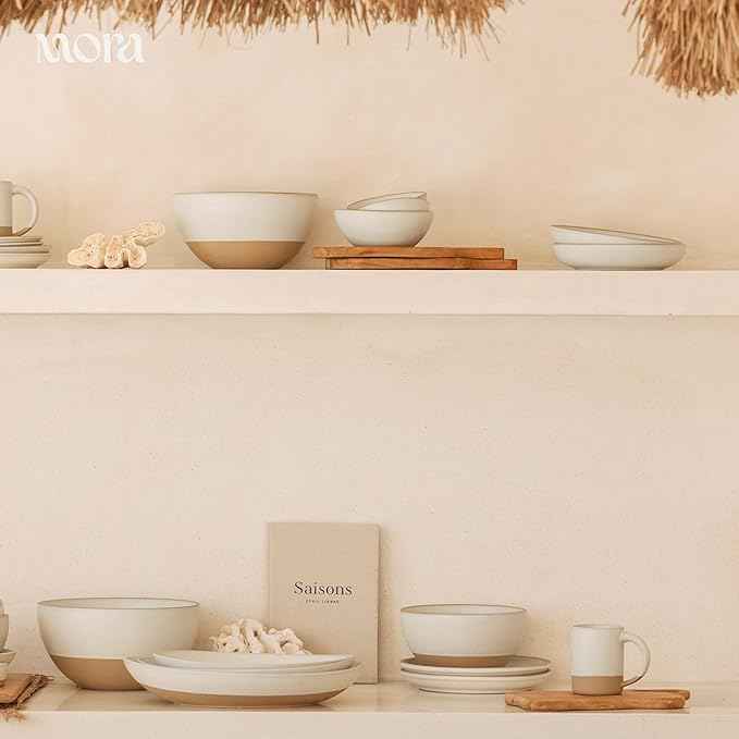 MORA Mega and Giant Serving Dishes Set of 2, 16 inch and 14 inch Ceramic Pottery Oval Platters - Microwave, Oven and Dishwasher Safe - Oat
