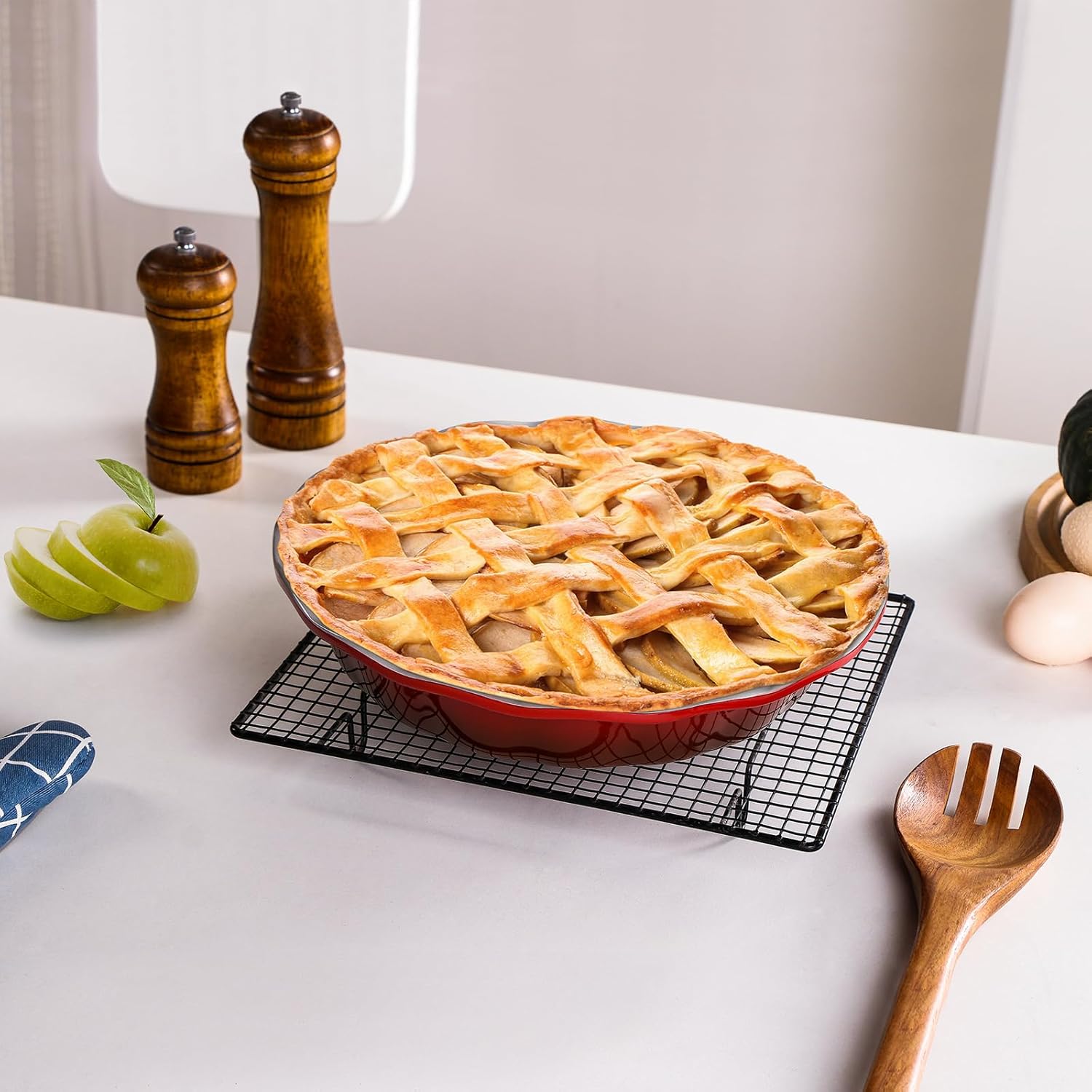 Lareina Pie Pans for Baking, Ceramic 9 Inch Deep Pie Dish with Rippled Edge for Apple Pie, Pecan Pie, Colorful and Durable Pie Plate, Christmas Gifts for Women, Set of 2, Red - HomeSpice