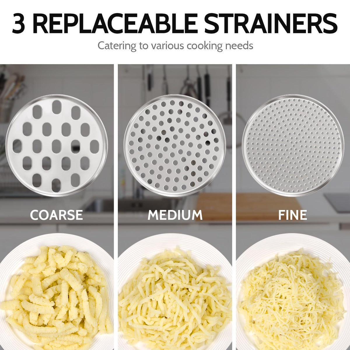 Potato Ricer Sopito Upgraded Stainless Steel Potato Masher with 3 Interchangeable Discs (3 discs-orange)