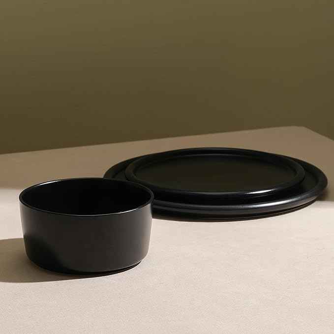 Stone Lain Eden 12-Piece Dinnerware Set Stoneware, Plates and Bowls Set, Dishwasher and Microwave Safe Dish, Dish Set for 4, Black