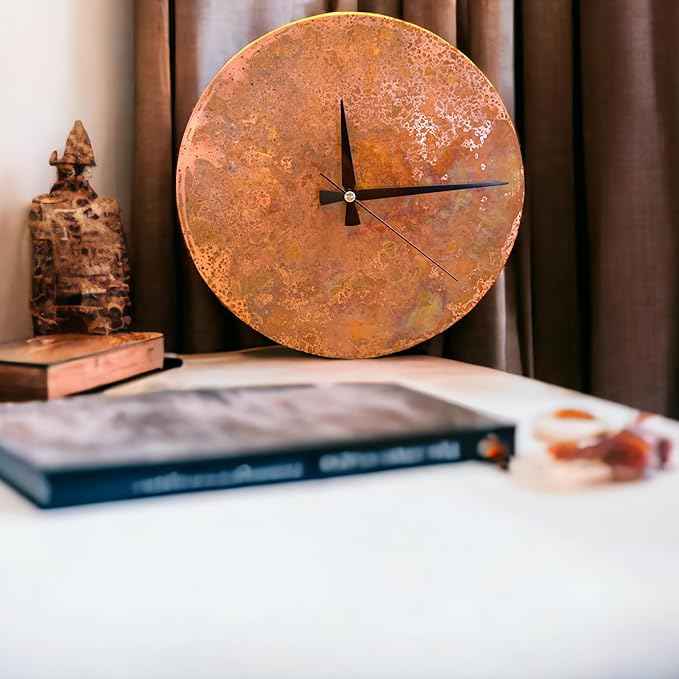 Handmade Copper Wall Clock Artisan Touch in Every Piece - Tree of Time Wall Decor Copper Clock for Living Room, Office, Kitchen & Bedroom (Rusty Clock, 17.7)