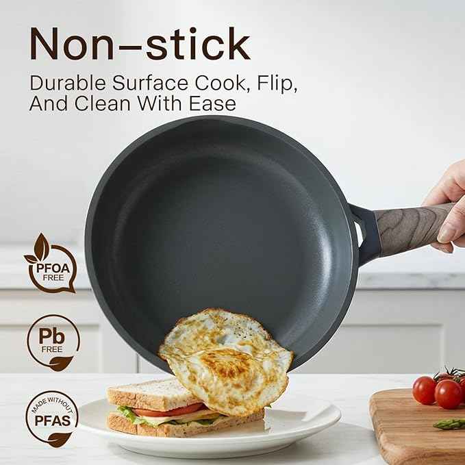 Pots and Pans Set Nonstick 22 Pcs, Ceramic cookware set Non-Toxic CoatingGray Granite Kitchen Cookware Set, Induction Kitchen Cooking Set w/Frying Pans, Saucepans & Glass Lids, PFOS & PFOA Free