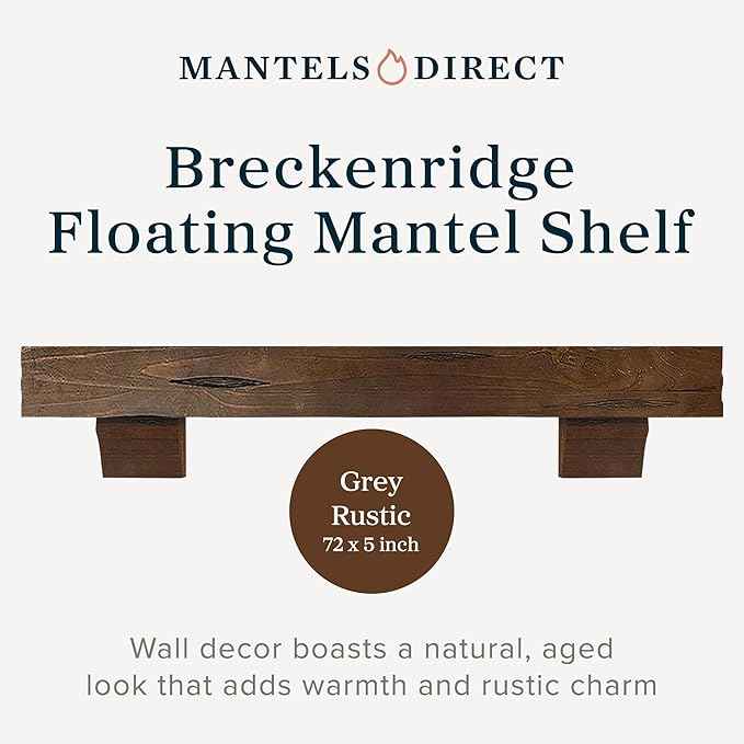 MANTELSDIRECT Breckenridge 72” Fireplace Mantel Shelf with Corbels – Rustic Floating Mantel Shelf for Over Fireplace – Grey Rustic - Wood Shelf for Wall – Pine Box Construction