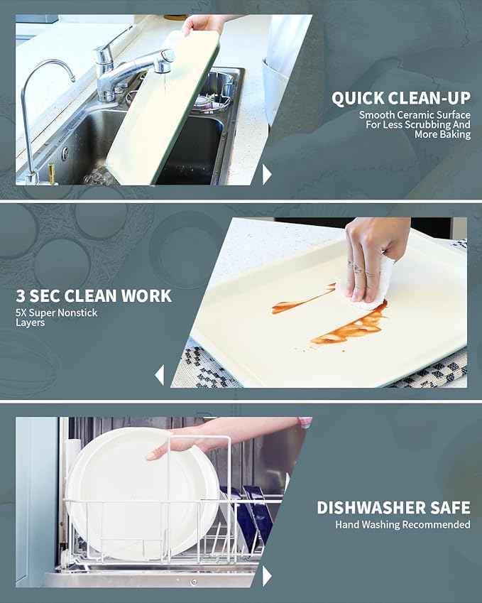 Ceramic Nonstick Baking Pans Set, Non Toxic 33 PCS Stackable Bakeware Sets, 550°F Oven Safe Baking Sheet & Pans, Warp-Free, Dishwasher Safe, PTFE/PFOA/PFOS-Free (Green)