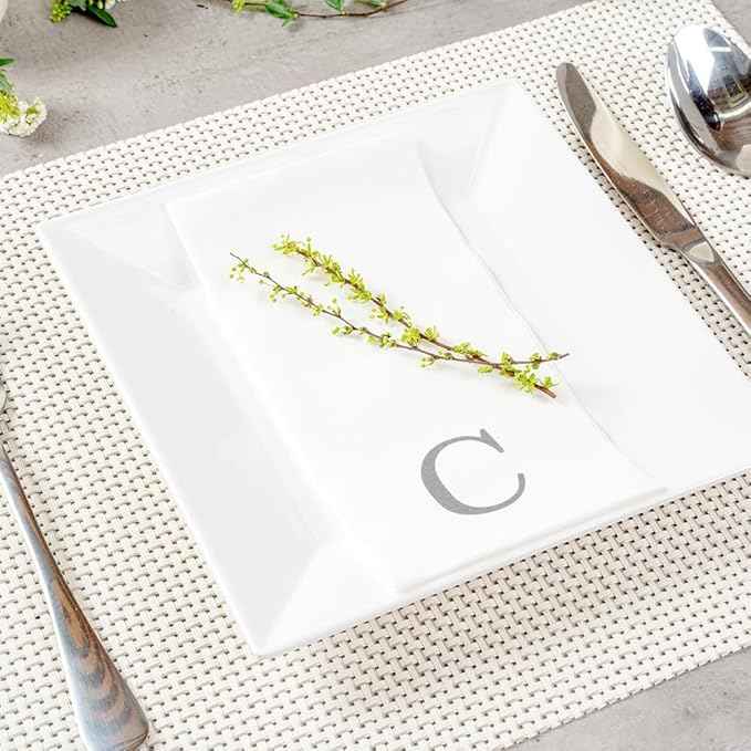 Luxenap 15.8 X 7.9 Inch Linen-Feel Guest Towels, 2000 Lettered Hand Towels - Silver Letter 'C', Sans Serif Font, White Paper Dinner Napkins, airlaid, For Restrooms And Tables - Restaurantware