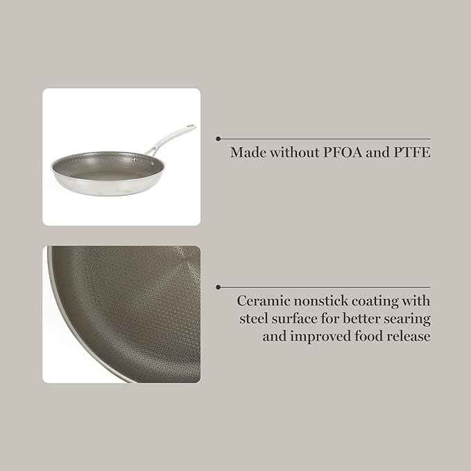 Martha Stewart Badgley Hybrid Nonstick 11 Inch TriPly Stainless Steel Large Fry Pan & Stay Cool Handle - Laser Etched Non-Toxic Perfect Sear Nonstick Skillet - Dishwasher and Induction Safe