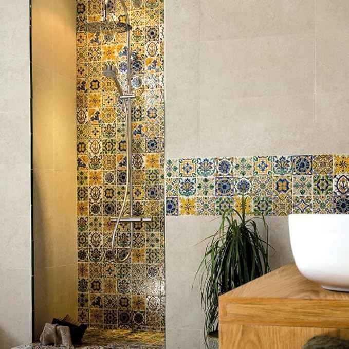 DYARI Set of 9 Decorative Ceramic Tiles – Hand Painted Indoor & Outdoor – Artisan Top Kitchen – Mediterranean Decorative 4x4 / One Tile Durable Colorful (Mediterranean, 45 Tiles (5 Sq Ft))