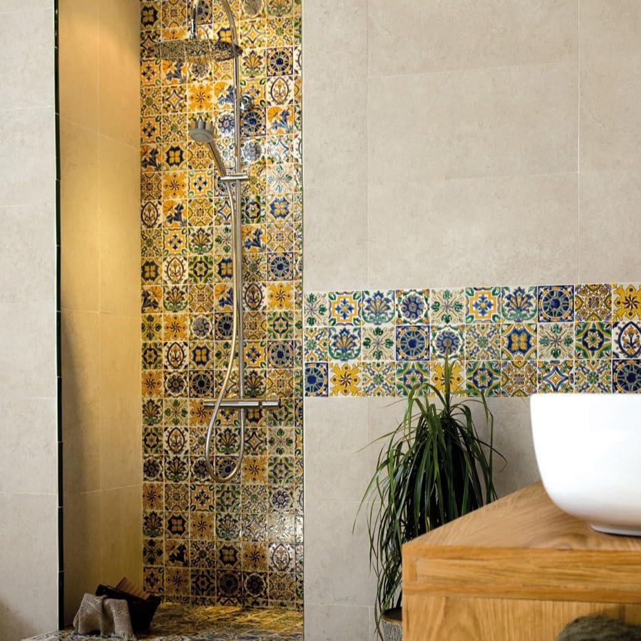 Set of 9 Decorative Ceramic Tiles (Mediterranean / 4" x 4" (45 Tiles - 5 Sq Ft))