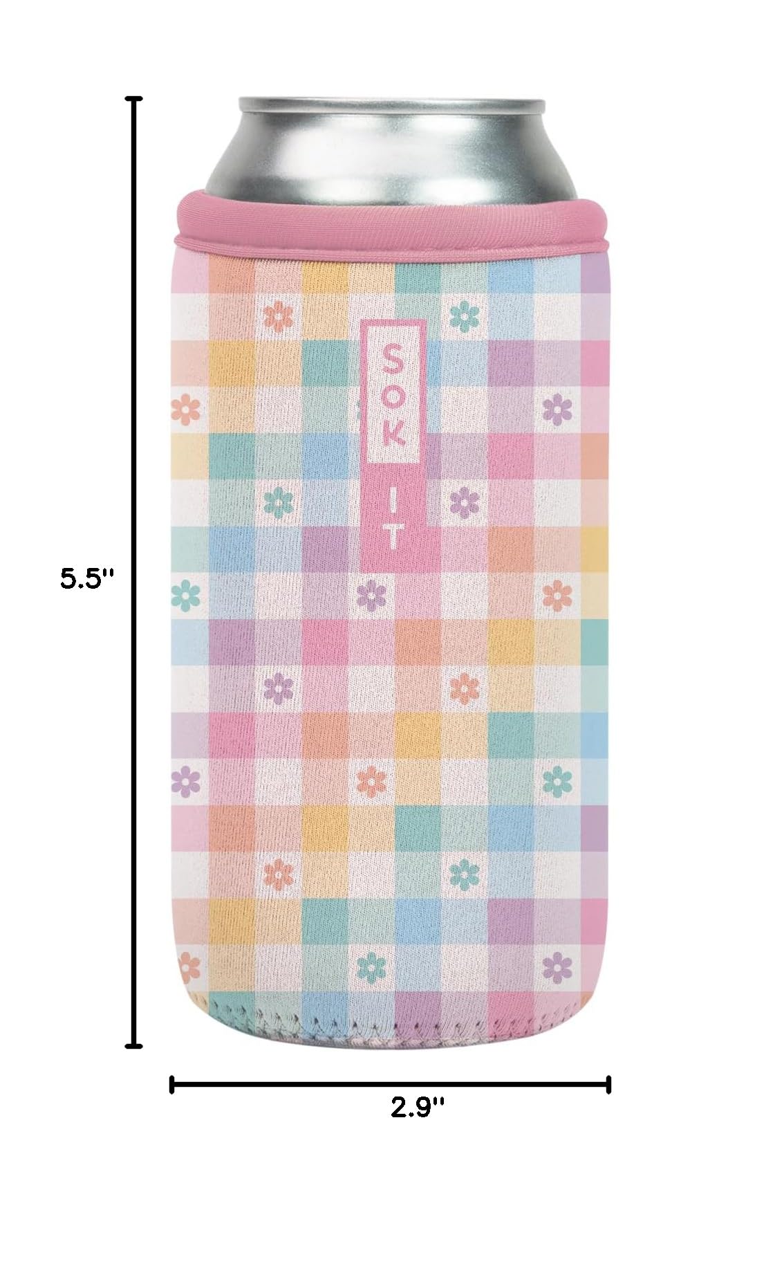 CanSok Sleeve for Beer & Soda Insulated Neoprene Cover (Gingham Flowers / 16oz Can Sleeve)