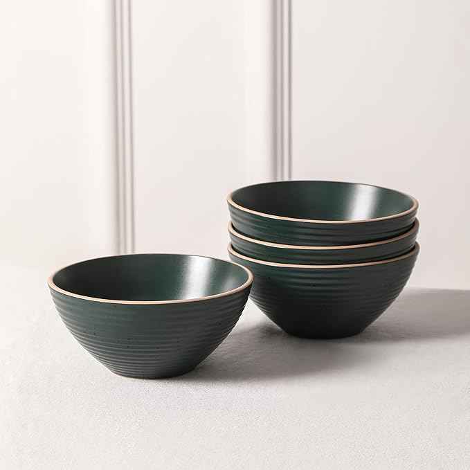 Stone Lain Lauren Modern Stoneware 32-piece Round Dinnerware Set, Plates and Bowls Set, Dish set for 8, Dark Green