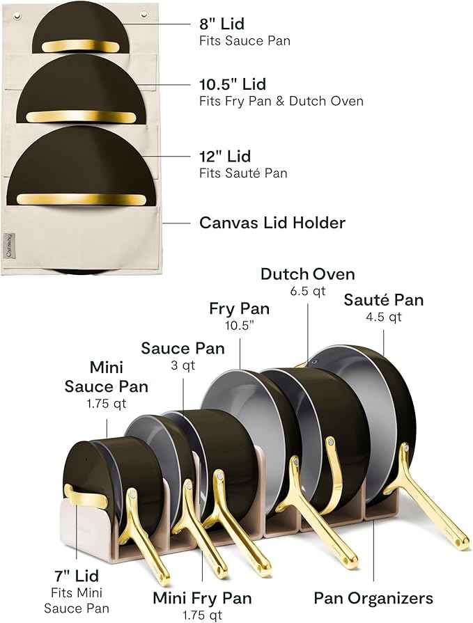 Caraway 24-Piece Nonstick Ceramic Cookware Set - Includes Fry Pans, Sauce, Sauté Pan, Dutch Oven, Petite Cooker, Stir Fry, Rondeau, Stock Pot, Lids & Storage Organizers - Black