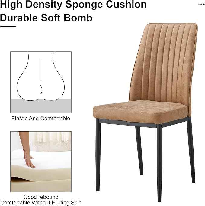 Modern Dining Chairs Set of 4 Kitchen Chairs Set Leathaire Fabric Chair with Metal Leg High Back Upholstered Chair for Dinner Room, Waiting Room(Set of 4, Brown Chair), Onesize