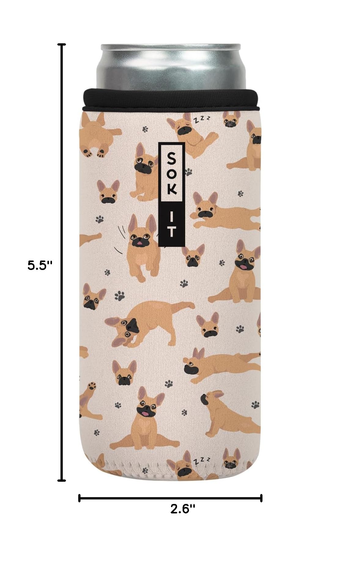 CanSok Sleeve for Beer & Soda Insulated Neoprene Cover (Pardon My Frenchie / 12oz Slim Can Sleeve)
