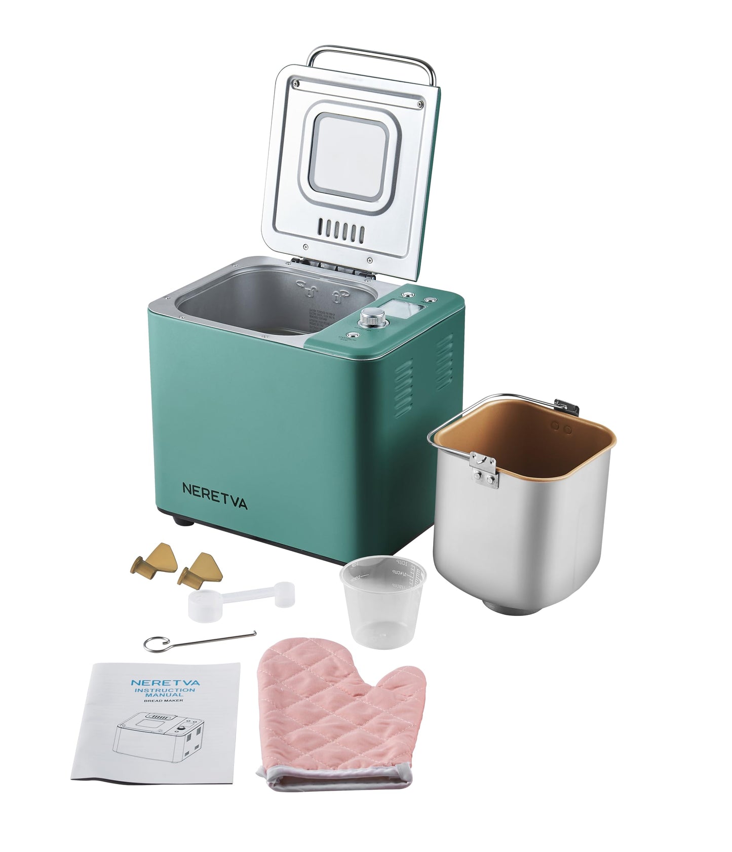 20-in-1 2LB Bread Maker Metal Bread Machine with Dual Heater, Green (Green)