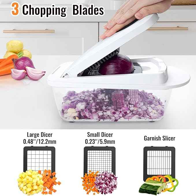 12 Blade All-in-1 Vegetable Chopper Mandoline Slicer with Container, Spiralizer with Containers, Food Chopper, Onion Chopper, Veggie Cutter for Salad, Kitchen Gadgets Accessories Essentials, White
