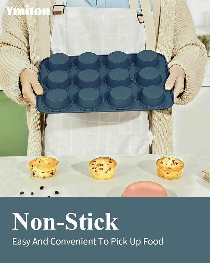 Ceramic Nonstick Baking Pans Set, Non Toxic 30 PCS Stackable Bakeware Sets, 550°F Oven Safe Baking Sheet & Pans, Warp-Free, Dishwasher Safe, PTFE/PFOA/PFOS-Free (Blue)