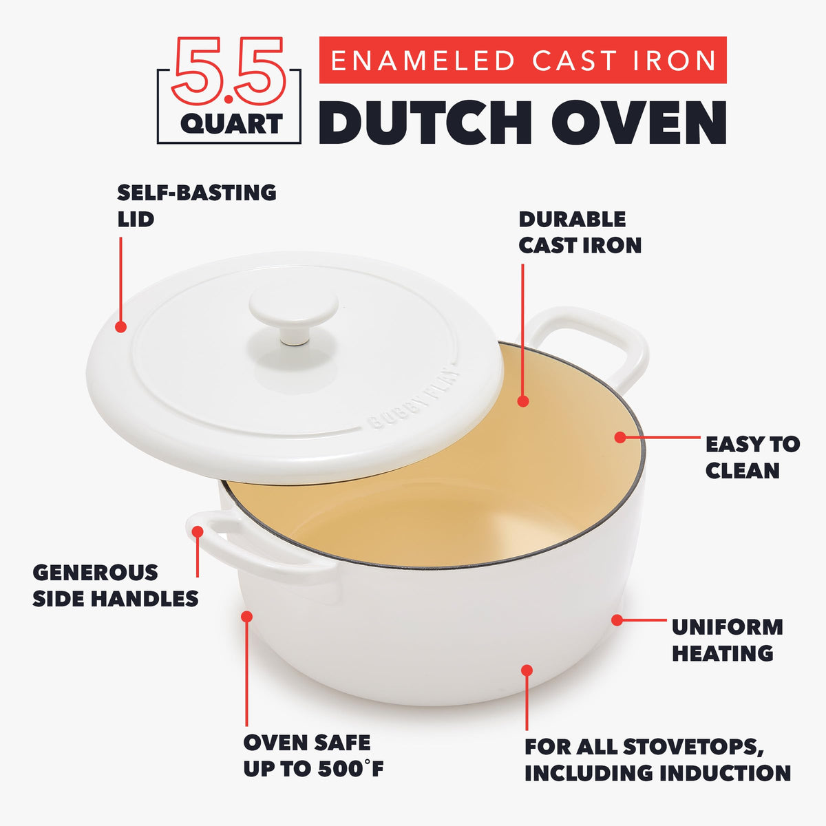 x Bobby Flay 5.5QT Enameled Cast Iron Dutch Oven With Lid