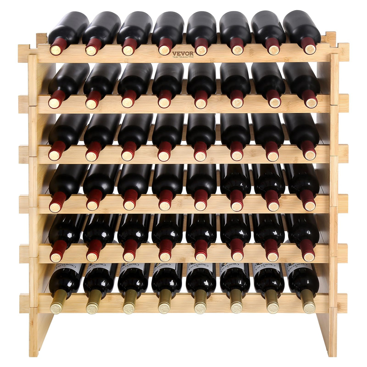 6 Tier 48 Bottles Stackable Modular Wine Rack (Natural Wood Color / 6-Tier 48 Bottles)