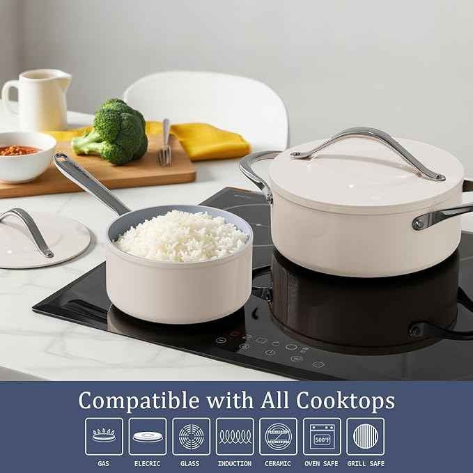 Ceramic Cookware Set 8 Pieces Nonstick Pots and Pans Set with Lid PFAS-Free Non Toxic Cookware, Induction Compatible, Oven Safe, Quick & Even Heat Distribution, Navy Blue