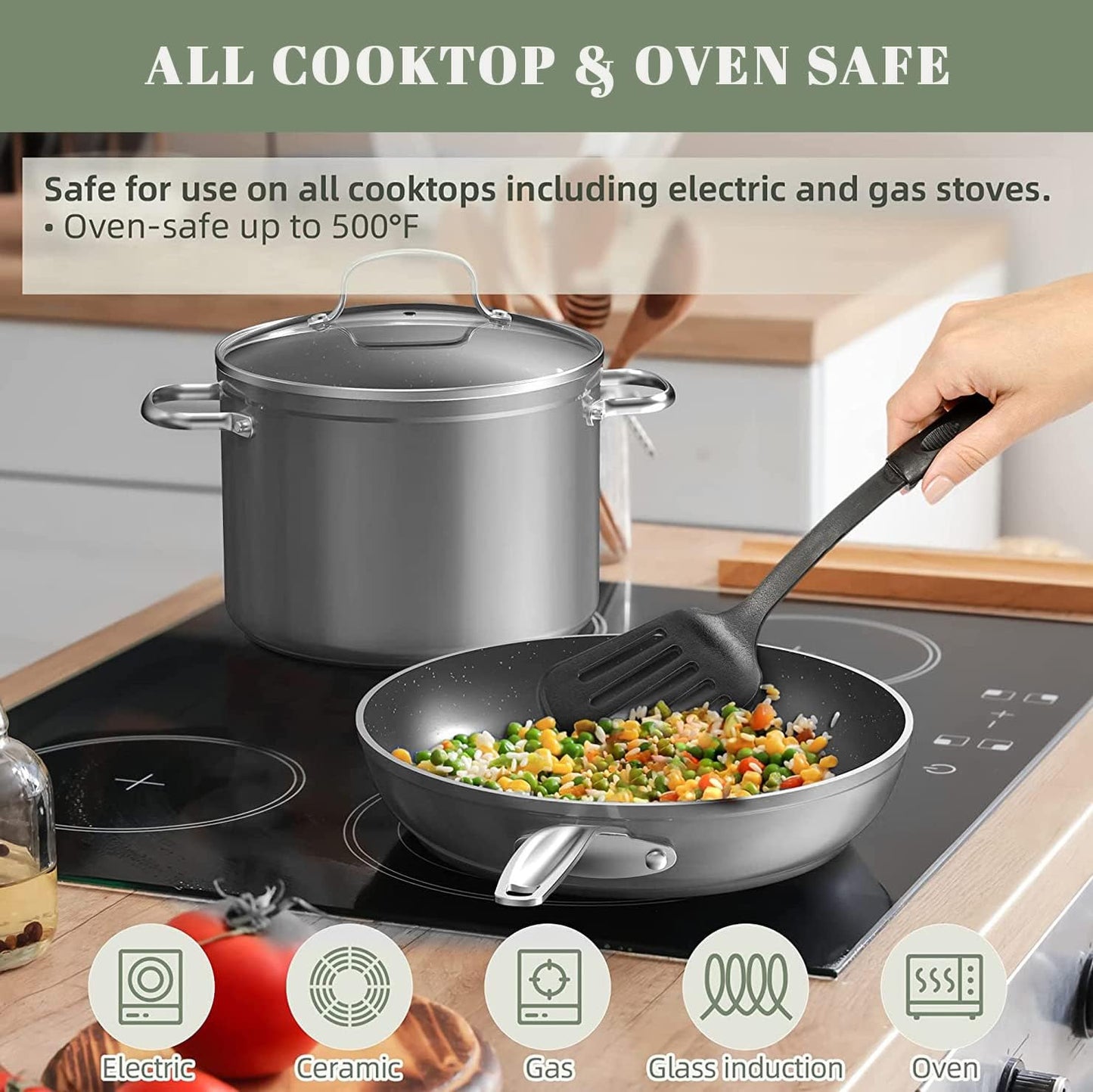 Healthy Duralon Blue Ceramic Nonstick Coated 9pc Cookware Set (9 PC / Cool Gray)