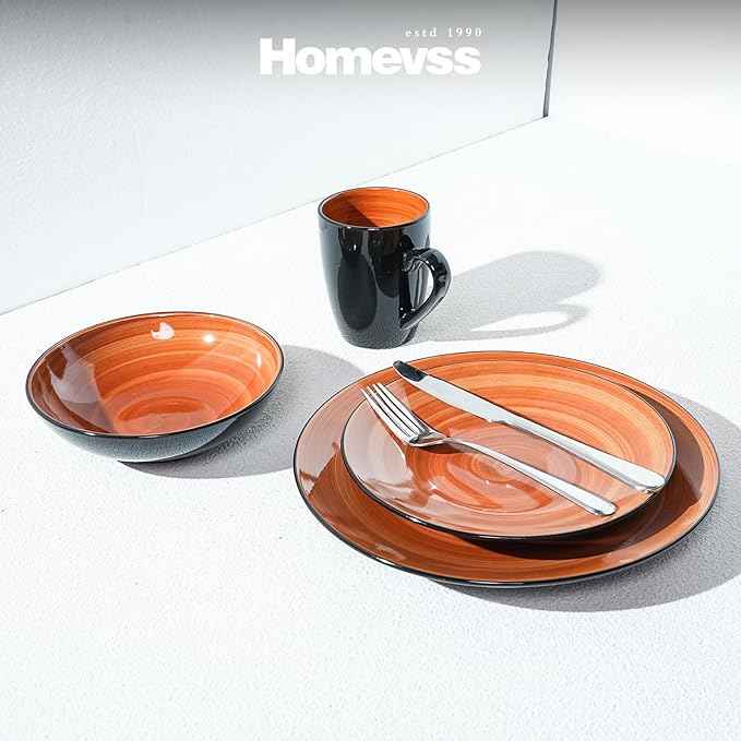 Stoneware Sonoma 16pc Dinnerware Set, Black + Speckled Spin Wash Spice