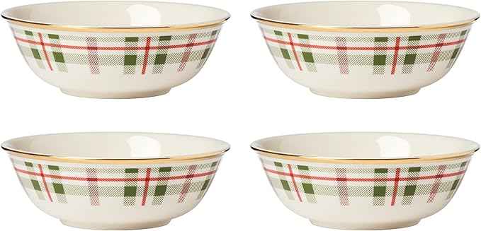 Lenox 894965 Holiday Plaid All-Purpose Bowls, Set of 4, 20 oz, Christmas Dinnerware