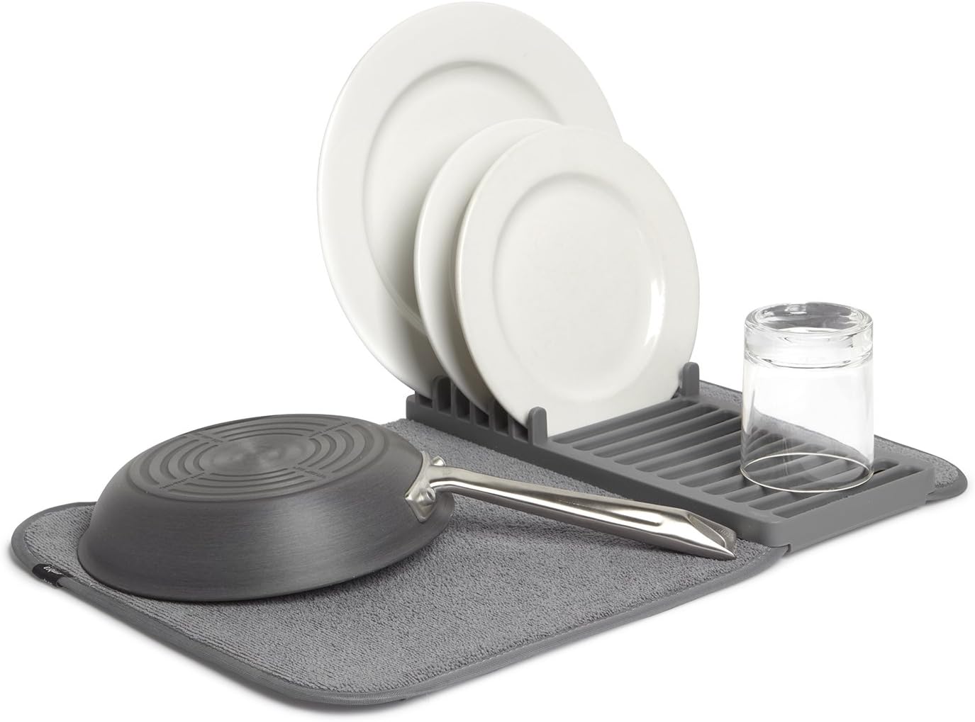 Umbra Udry Mini Dish Rack and Drying Mat, Charcoal, 20 x 13,