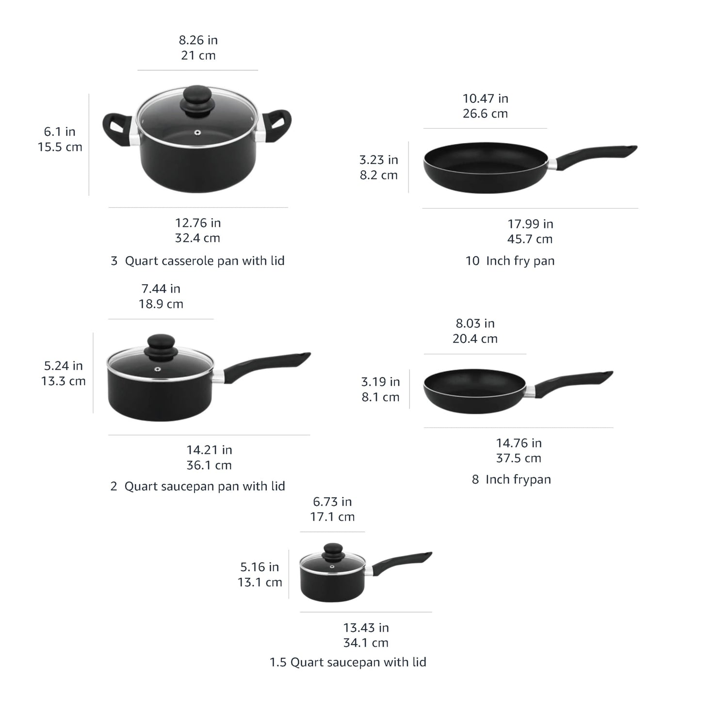 Non Stick Kitchen Cookware 8 (8-Piece Set, Non-Induction)