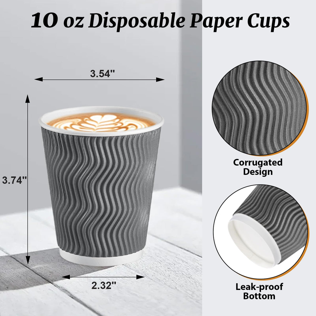 120 Pack 10 oz Coffee Cups Disposable Insulated Paper Cup Gray (Gray / 10 oz-120)