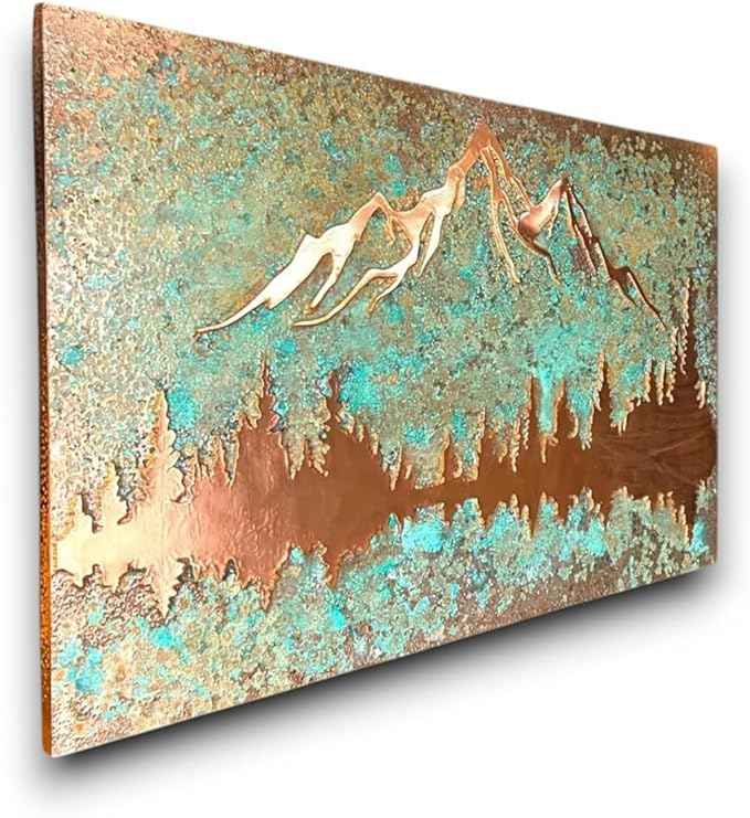 nooc art Handmade Copper Wall Art for Home, Living Room, Bedroom, Kitchen and Office Decor, Rustic Decorative Mural Art for Farmhouse Decor (Panorama of Copper, 13.7 x 19.7, Unframed)
