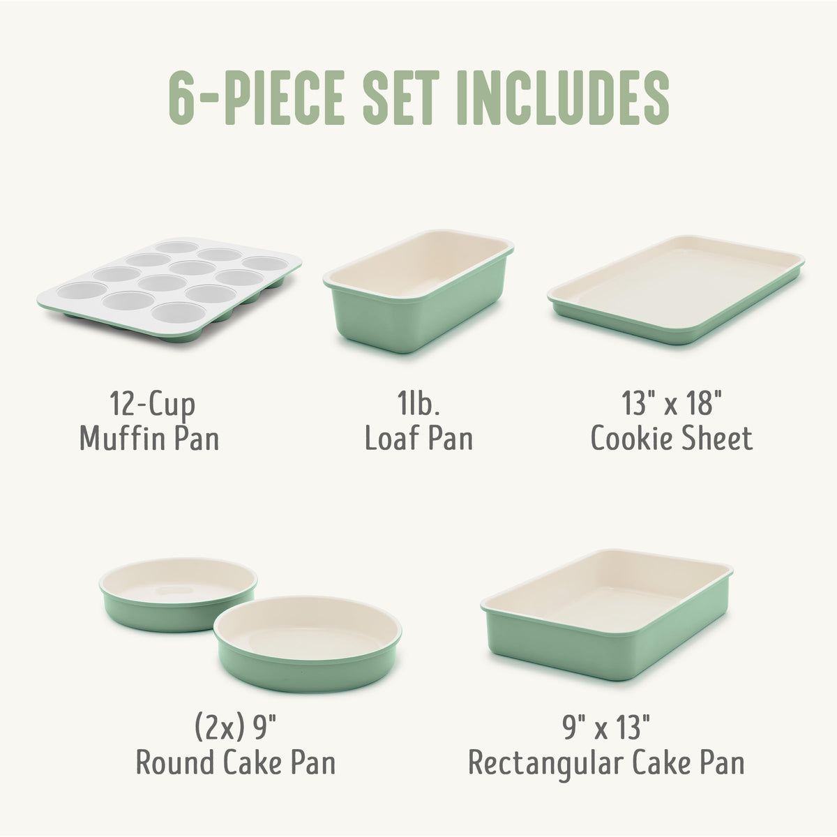 6 Piece Ceramic Nonstick Oven Bakeware Set (6 Piece Bakeware Set / Sage)